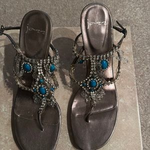 Jazz Gold and Turquoise Bejeweled Sandals New Never Been Worn 4” heels